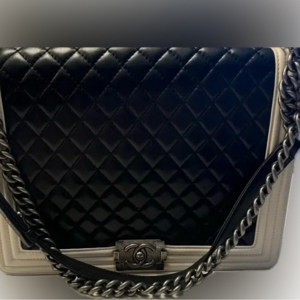 Chanel black and white large boy bag
